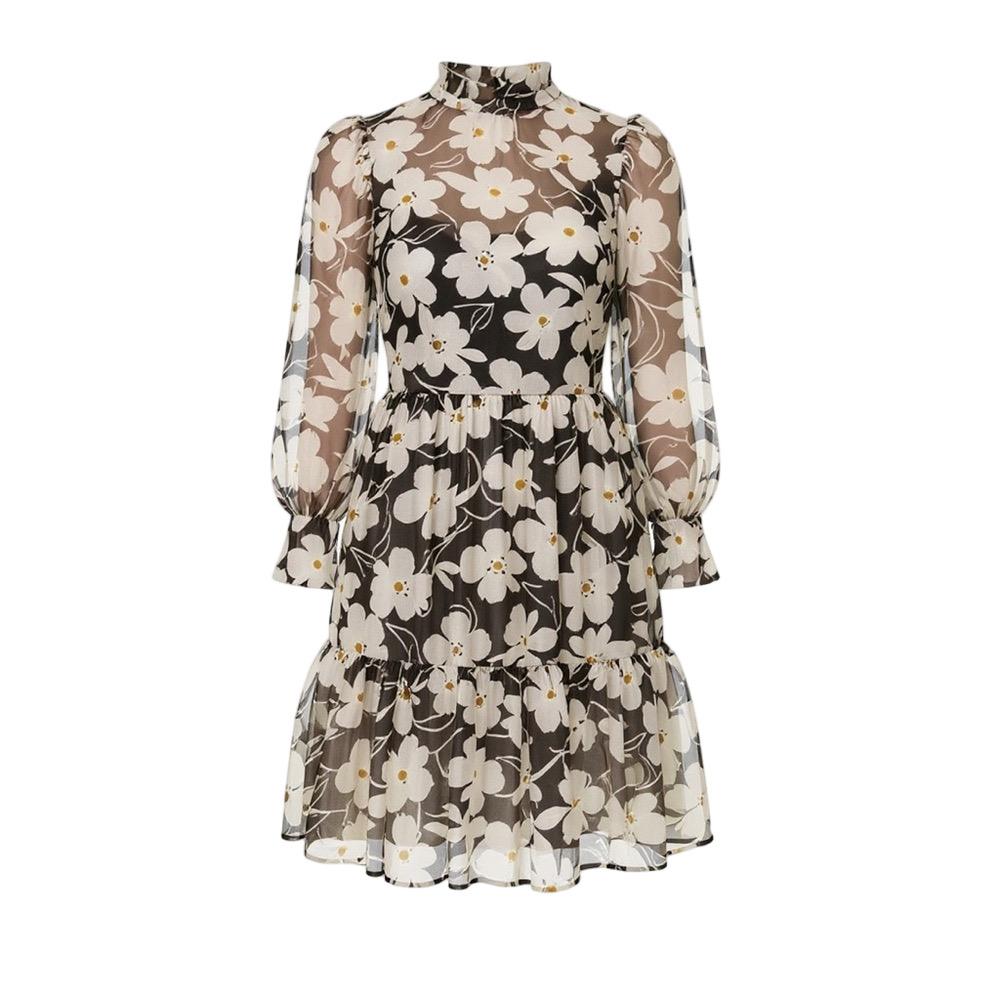 TOMMY HILFIGER Sz 2 Women's Ruffle-Neck Chiffon Shift Dress Floral knee length